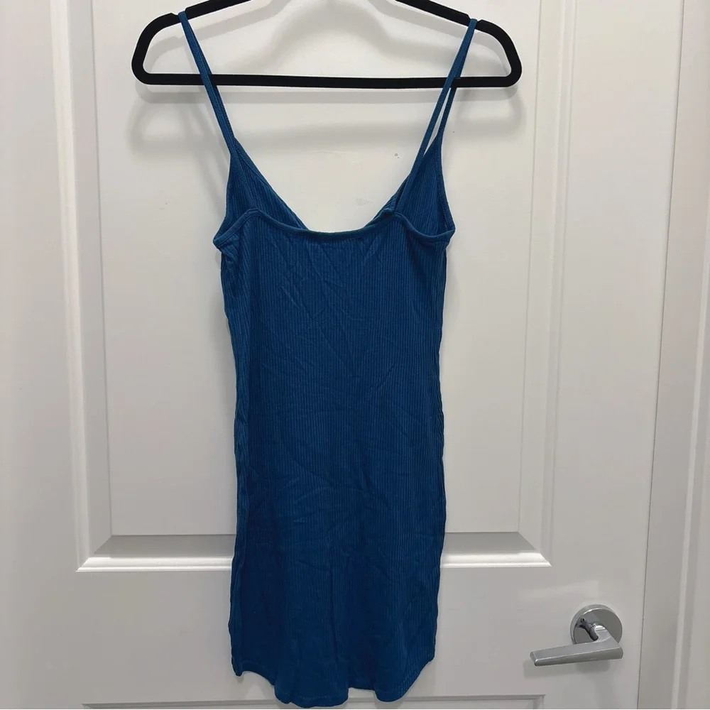 Aritzia Golden Ribbed Blue Slip Dress XXS Bodycon Mini - Picture 5 of 5